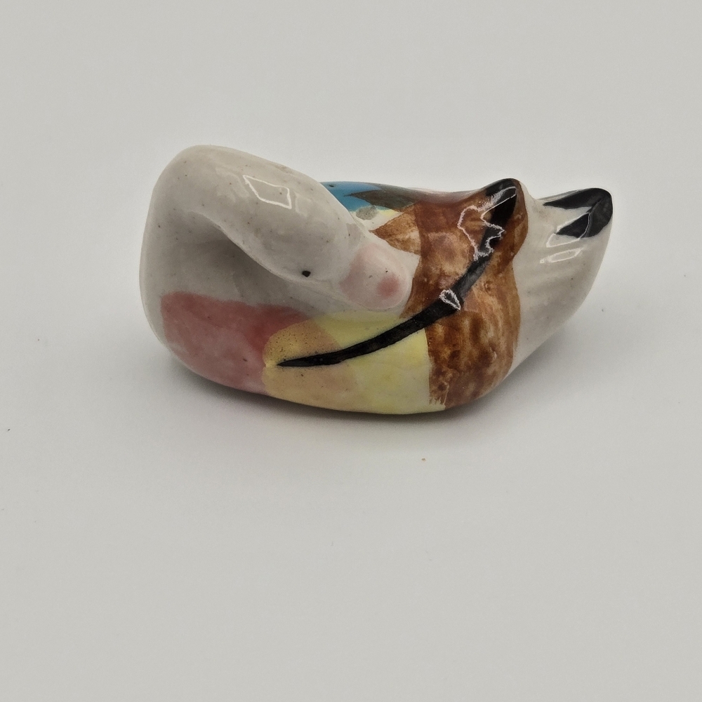 Vintage Duck Swan Figurine Rainbow Ceramic Miniature Hand Painted Kitschy